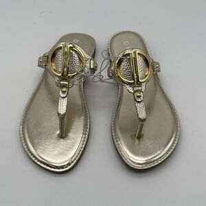 NWOT DKNY Flat Sandals Women's Size 6 Metallic Gold Flip Flop‎ Thong New Slip On